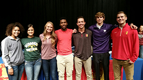 The South athletes who signed letters of intent on November 11 are, from left to right Skyler Robinson, Julia Woelbel, Erin Griesbauer, KJ Robinson, Tyson Cushman, Tyler McKay and Tyler Clark.
