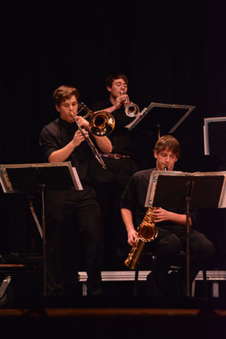 South Jazz Band members Noah Bradley, Colin Brown and Adam Baerg perform at Southern Exposure. Photo by Tiara Baker
