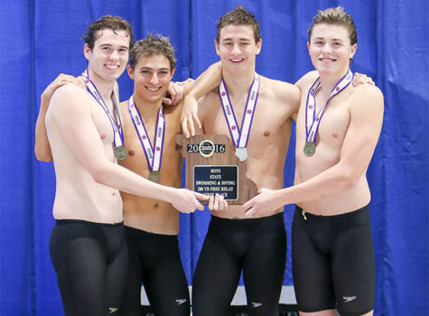 Seniors Kyle Hepting, Jake Workman, Ben Morgan and Nick Keller celebrate their awards at state. Photo by Pat Branch