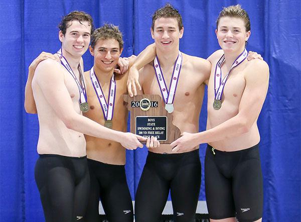 Seniors Kyle Hepting, Jake Workman, Ben Morgan and Nick Keller celebrate their awards at state. Photo by Pat Branch