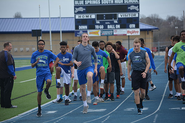 Members of the boys track team prepare for the upcoming season. Photo submitted