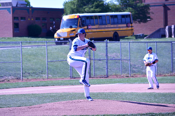 Senior Brandt Lightner pitches from the windup in a game against Lee’s Summit on May 7th. The Jags finished the regular season with a record of 17-8. Photo by Serenity Bogue.