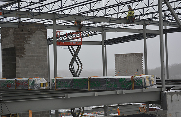 This is a photo of the steel work being done outside of this existing cafeteria on the south side of the building. Photo By Alexis Renfrow