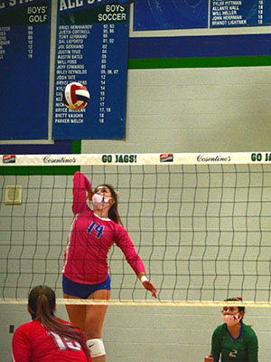 The Varsity Volleyball team is spiking. This was the last Volleyball game of the year.
Photo by Sonnie Hernandez
