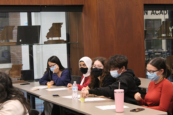 South students participate in an activity during a recent meeting of the People of Color and Allies Club. The club meets on the second Wednesday of each month. Photo by Matt Coleman