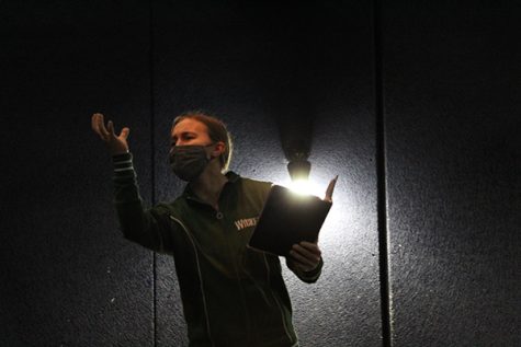 Charis Morasch performs a forensics piece during an Open Mic night on January 12. Photo by Matt Coleman