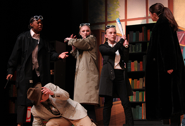 Naia Montgomery, Ethan Butler, Elizabeth Ralston, Payton May, and Natalie Spicer rehearse a scene for Matilda.