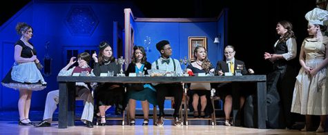 The cast of Clue: On Stage attend a dinner party. The production received multiple Blue Star and Cappie nominations. Photo submitted