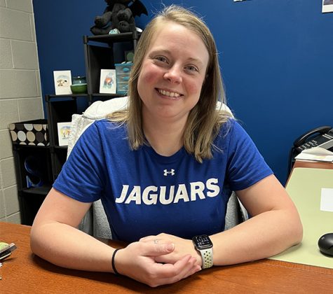 Math teacher Dannelle Barnett sits at her desk in her classroom. She is Souths 2023 Teacher of the Year. Photo submitted
