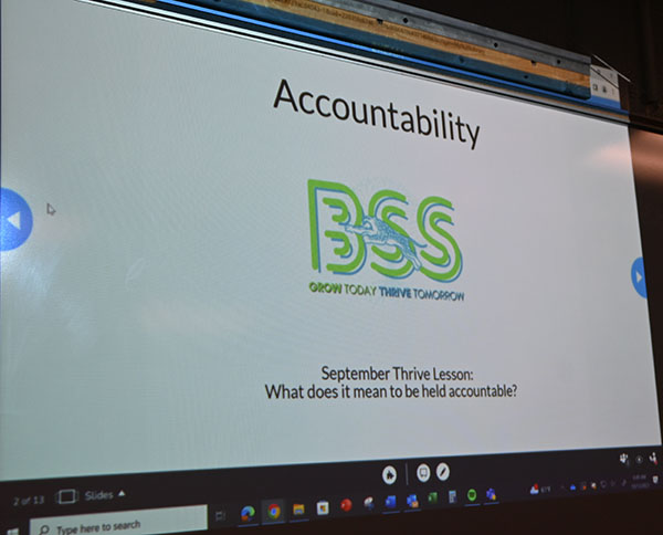Picture of the title slide of a Thrive presentation on accountability. South has implemented the Thrive program into Jag Hour.