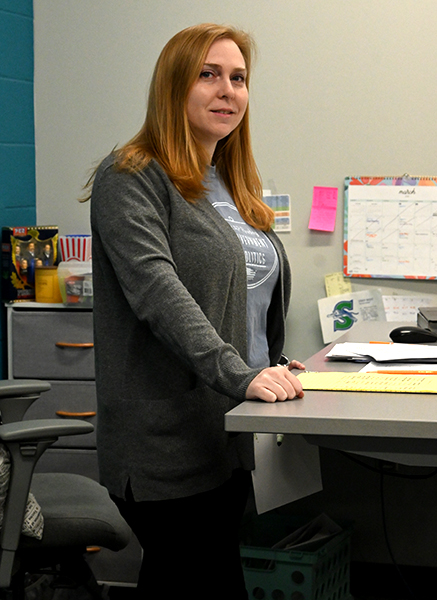 Courtney Williamson is a new freshman history teacher at south. Photo by Andrew Washinton