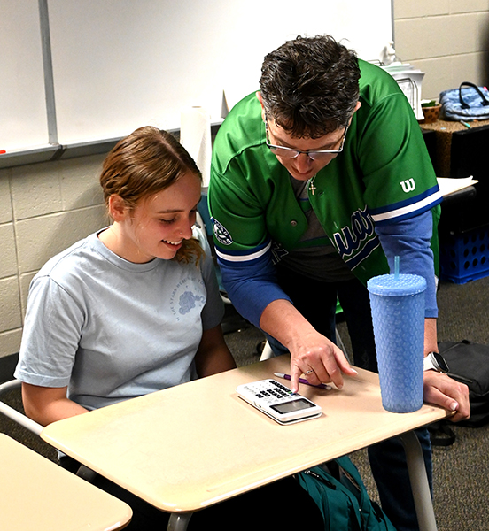 Wilbers helping a student in her ACT Prep Class. This is her last year of teaching after 31 years.
