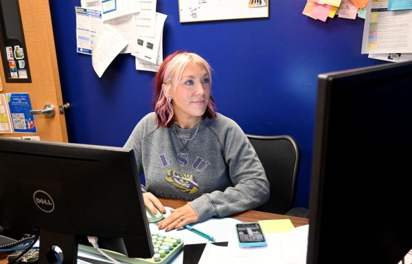 Kiona Grimes is hard at work in her office. Before counseling at South, she was a high school English teacher.