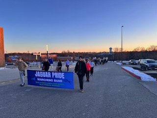 South's Jaguar Pride Marching Band practices for their upcoming London trip. This will be the first time for many students to travel abroad. (Photo courtesy of Ken Hansen)