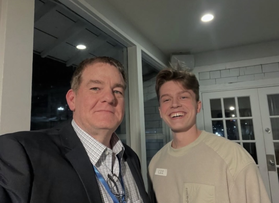 Selfie of Choir Director Jason Bean and Senior Isaac Azimi-Tabrizi. Azimi-Tabrizi is South's first Missouri All-State Sight-Reading Singing Bee winner.  (Photo courtesy of Jason Bean)